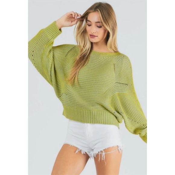 Lime & Dusty Blue Dolman Sleeve Sweater - Picture 2 of 9